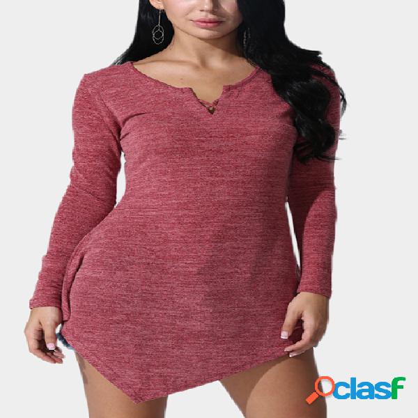 Red Casual V-neck Asymmetrical Mini Dress