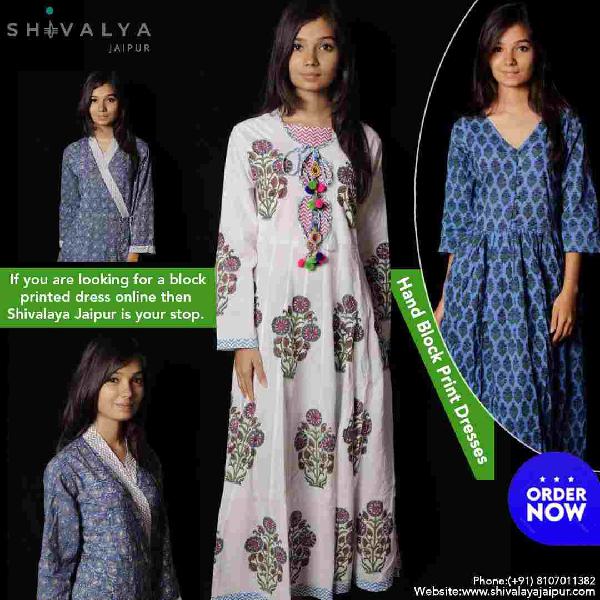 Block Print Maxi Dress | shivalayajaipur.com