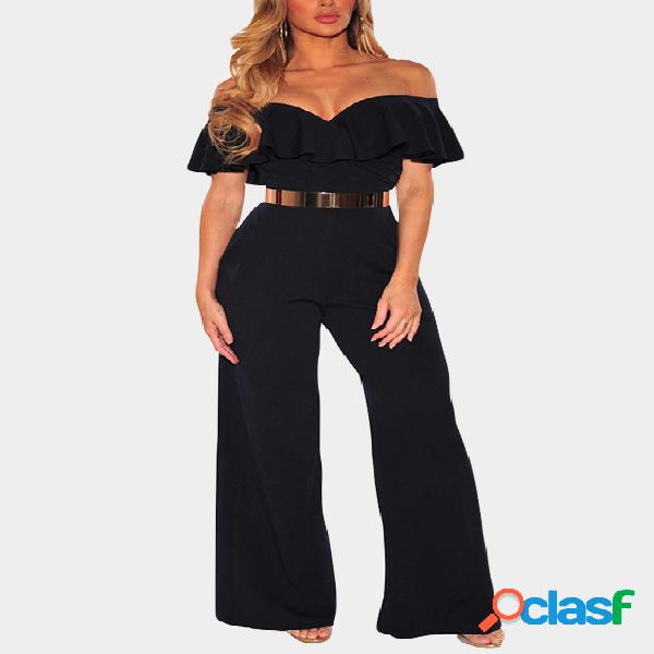 Black Backless Design Plain Off The Shoulder Maxi Jumpsuit