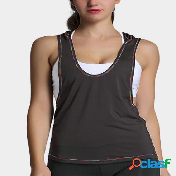 Black Colorful lines Elastic Gym Vest