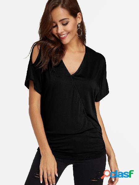 Black Crossed Front Design V-neck Cold Shoulder Short