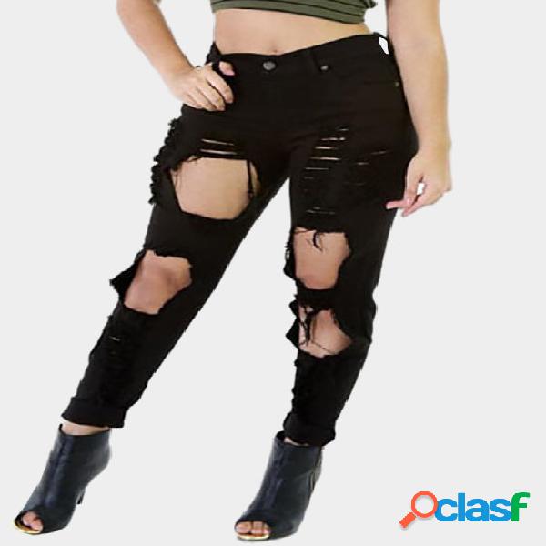 Black High Waist Random Ripped Pants