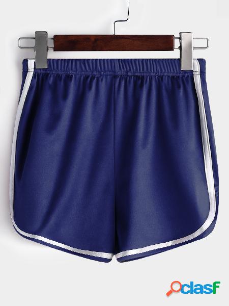 Blue Smooth Fabric High Waist Gym Shorts