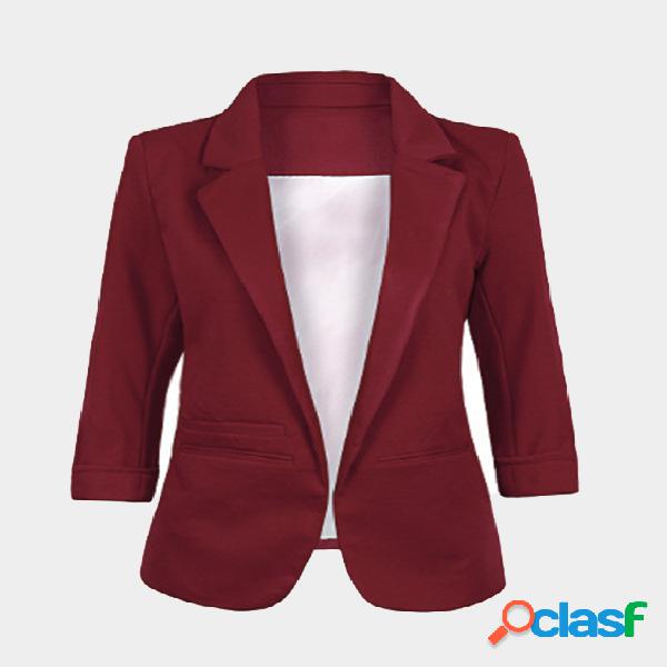 Burgundy Fashion 3/4 Length Sleeves Open Front Blazer