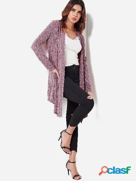 Burgundy Two Pockets Irregular Hem Cardigan