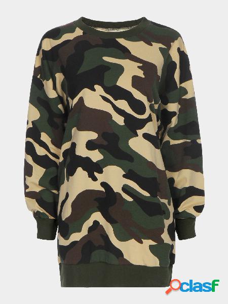 Camo Round Neck Long Sleeves Sweatshirt Dress