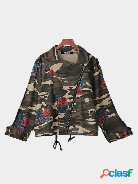 Camouflage Side Pockets Zip Design Classic Collar Long