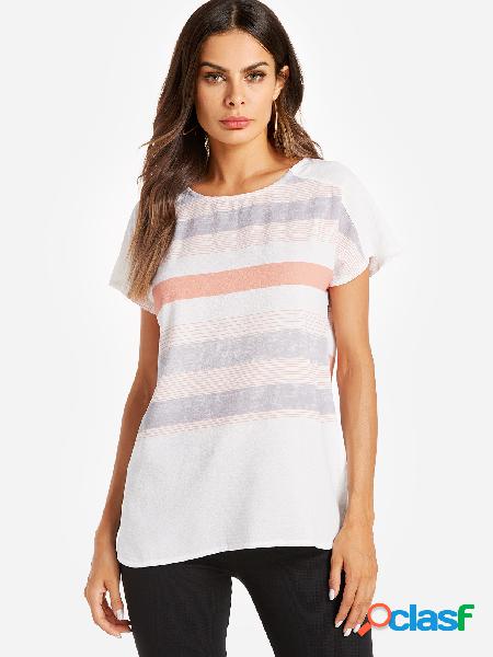 Casual Orange Stripe Pattern Stitching Blouse