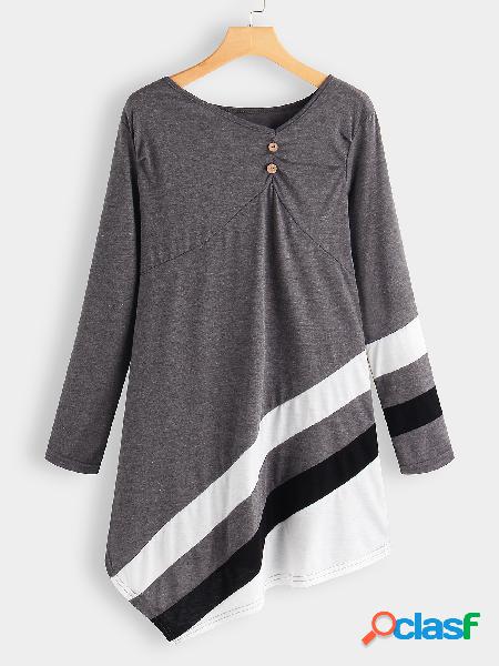 Dark Grey Button Design V-neck Long Sleeves Dress With