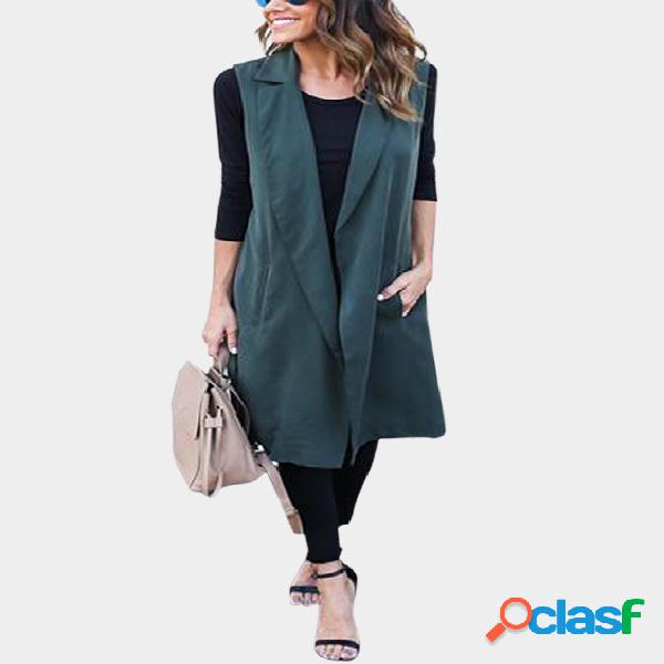 Green Lapel Collar Sleeveless Trench Coat