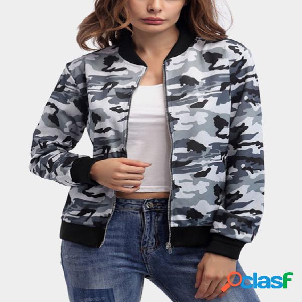 Grey Camouflage Long Sleeves Jacket