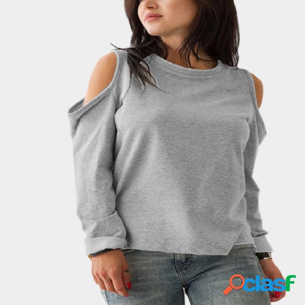 Grey Long Sleeves Cold Shoulder Casual T-shirt