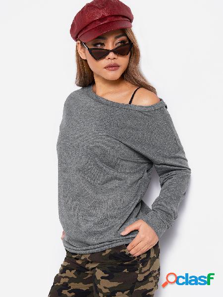 Grey One Shoulder Long Sleeves Basic Top