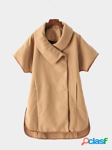 Khaki Cape design Crossed Collar Short Sleeves Coat