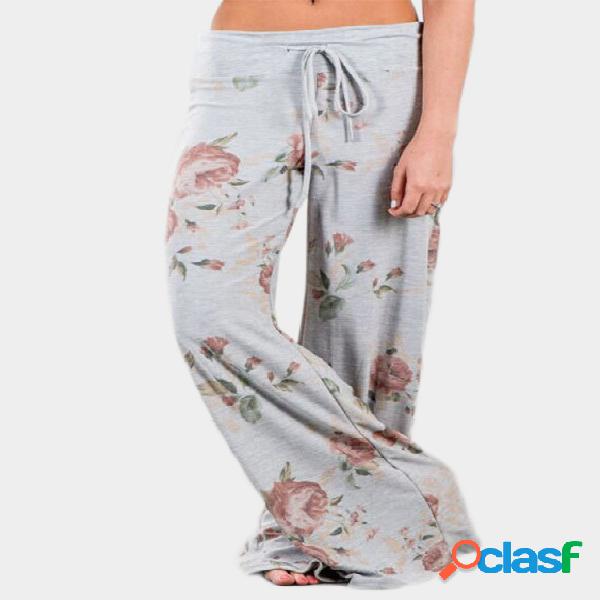 Light Gray Random Floral Print Wide Leg Pants