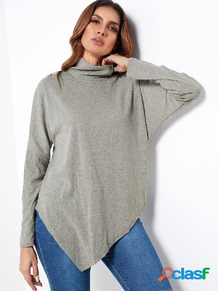 Light Grey Turtleneck Bat Sleeves Irregular Hem Sweatshirt