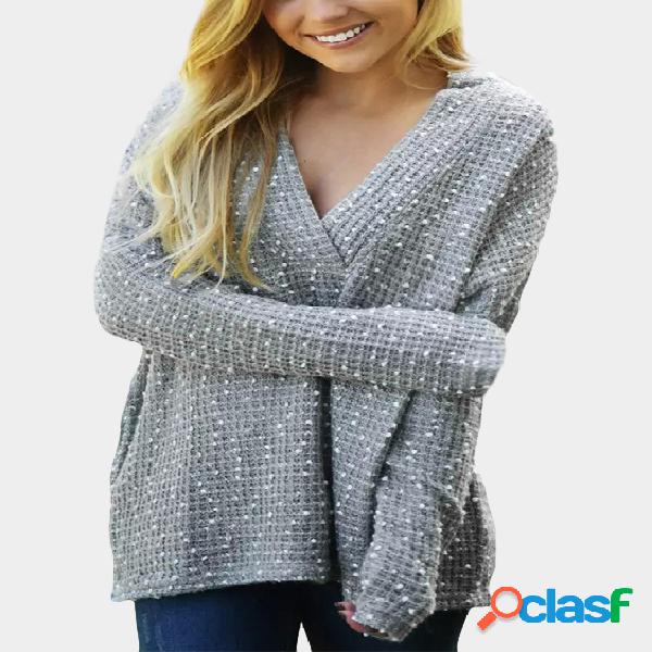 Long Sleeves Jacquard Loose Plunge Jumper