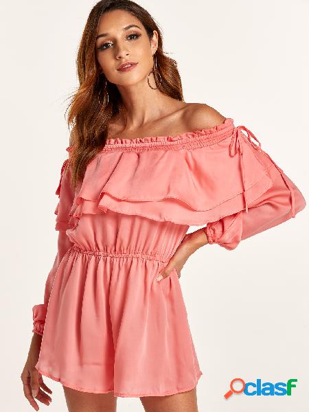 Pink Off-Shoulder Long Sleeveless DrawstringÂ Playsuit