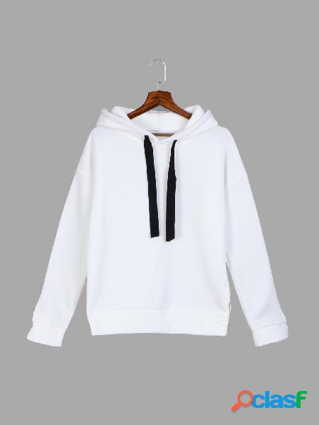 White Strappy Front Split Zipper Hooded Sweatshirt