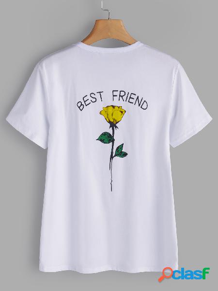 Yellow Floral Print Crew Neck Short Sleeves T-shirt
