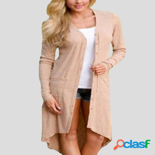 Apricot Two Large Pockets Button Design Cardigan