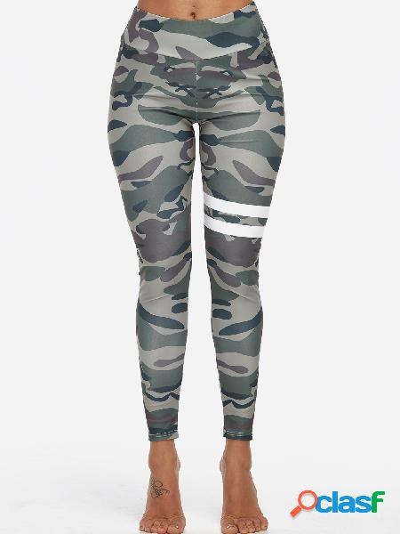 Army Green Camouflage Stretch Waistband Sports Pants
