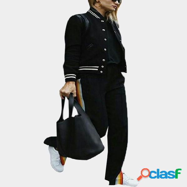 Black High-waist Causal Pants with Rainbow Cuffs