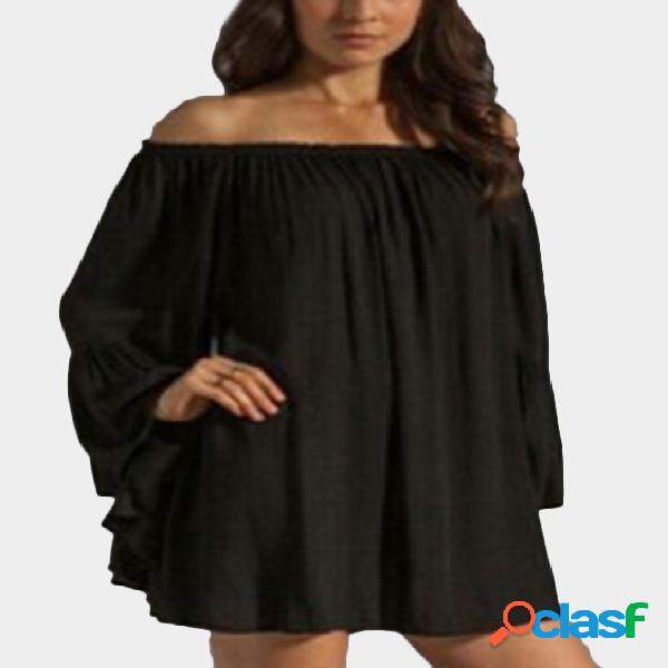 Black Oversize Chiffon Long Bell Sleeves Mini Dress