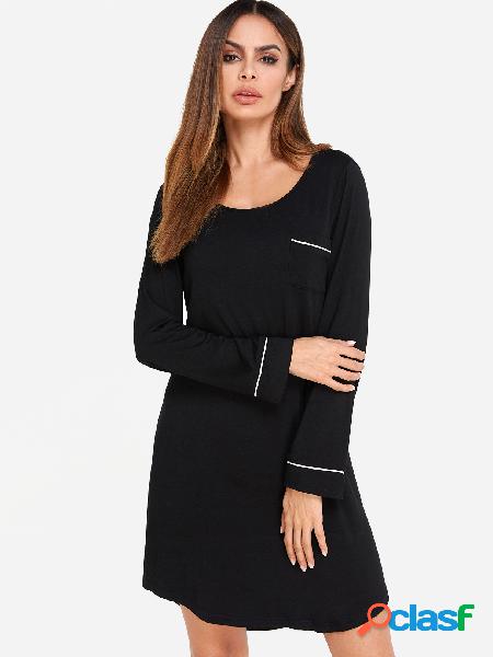 Black Scoop Neck High Low Hem Night Dress