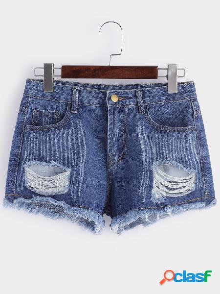 Blue Random Ripped Low-waisted Shorts