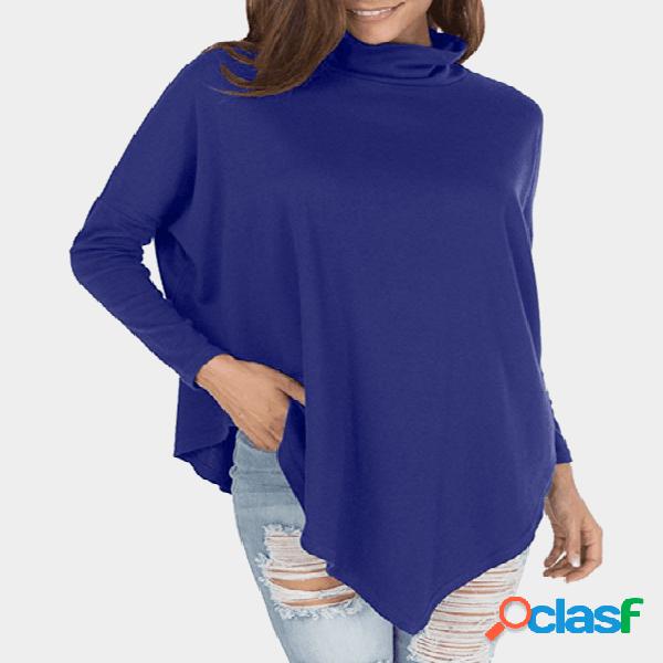 Blue Roll Neck Long Sleeves T-shirt