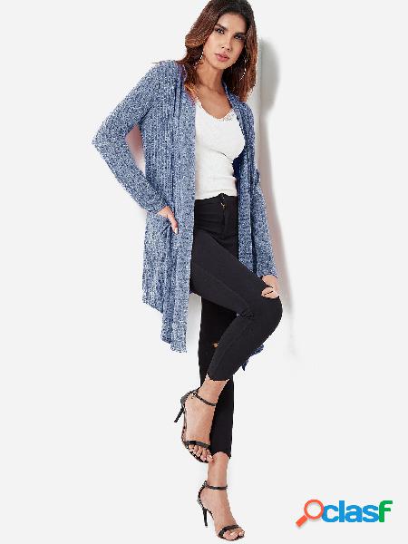 Blue Two Pockets Irregular Hem Cardigan