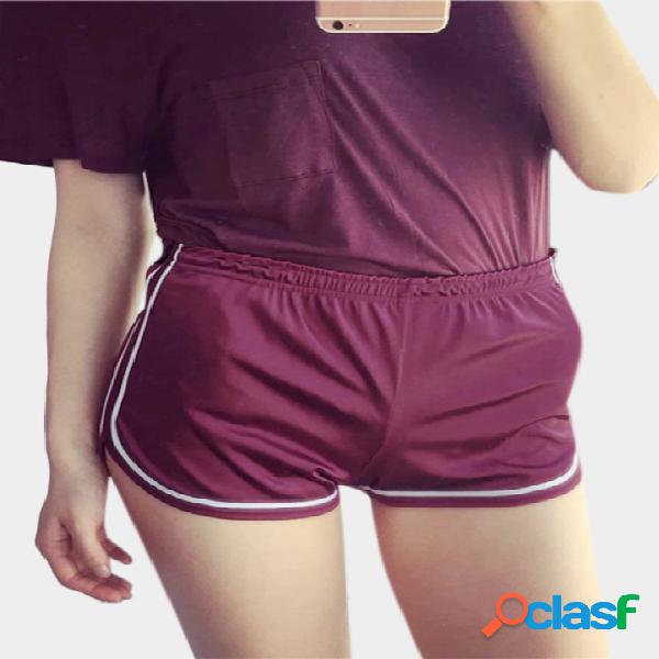 Burgundy High Waist Stripe Trim Causal Shorts