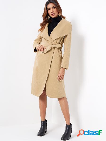 Camel Lapel Collar Slip Pocket Belt Deisgn Trench Coat