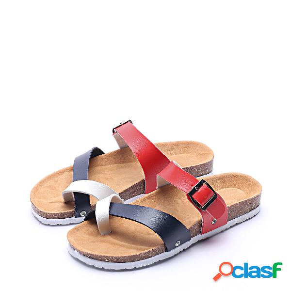 Contract Color Fashion Metallic Buckle Sandals