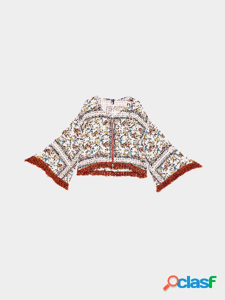 Floral Print Flared Sleeves Coat with Zip Design
