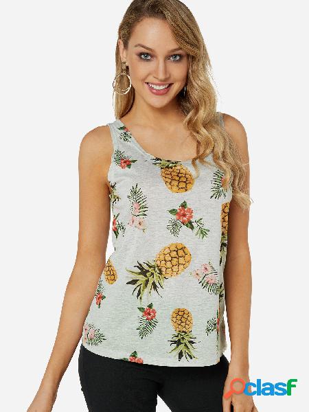 Grey Pineapple Printed Scoop Neck Camis