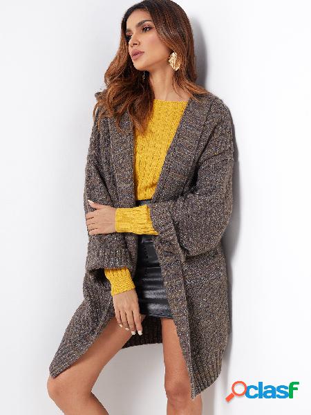 Khaki Hooded Long Sleeves Open Front Design Sweaters With