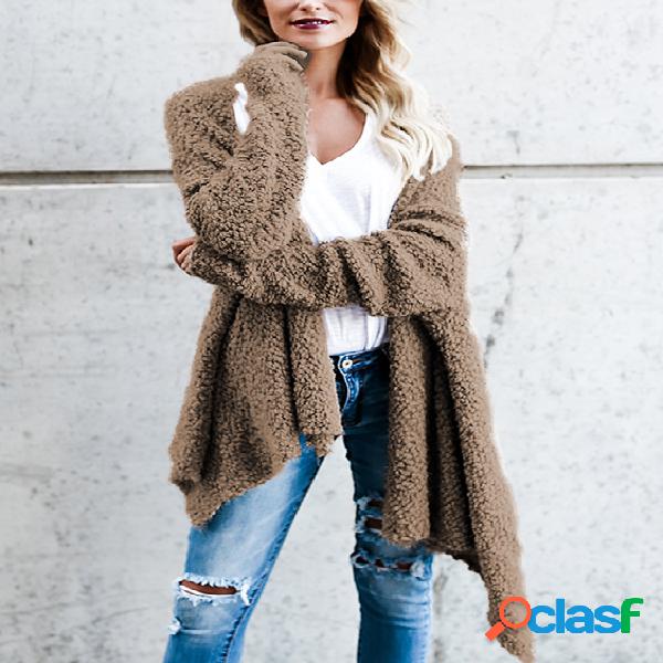 Khaki Open Front Two-way Wear Irregular hem Cardigan