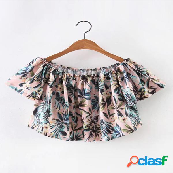 Off Shoulder Floral Print Crop Top