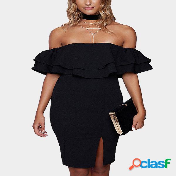 Off-the-shoulder Frill Party Dress in Black