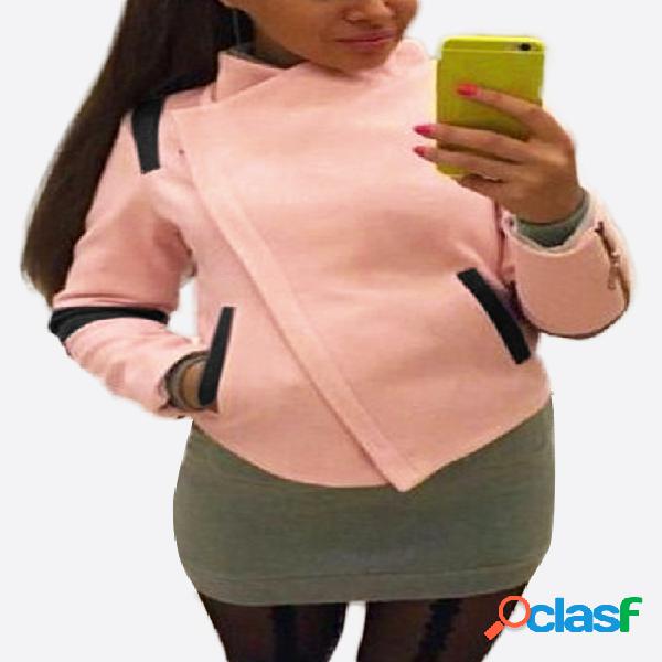 Pink Asymmetrical Zippered Front Short Outerwear