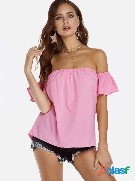Pink Off The Shoulder Short Sleeves Blouse