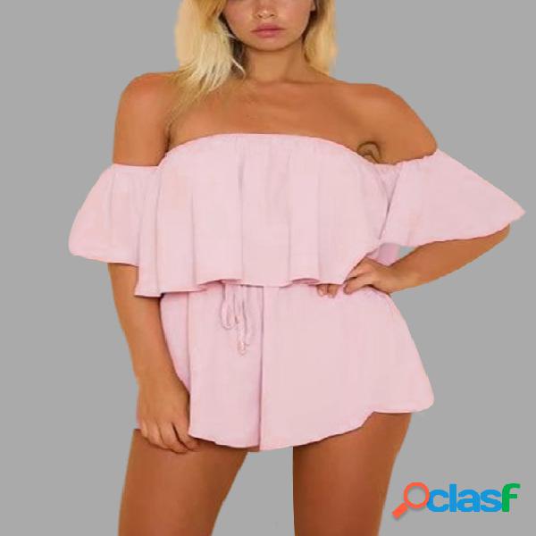 Pink Playsuit With Off Shoulder Design