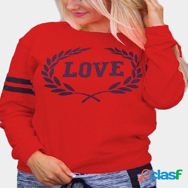 Red Letter Pattern Round Neck Long Sleeves Sweatshirts