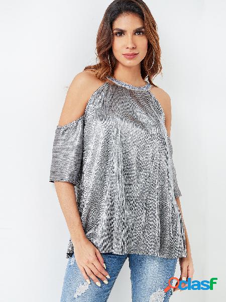 Silver Cold Shoulder Half Hand Top