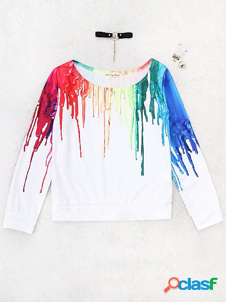 White Fantasy Colour One Shoulder Long Sleeves T-shirt
