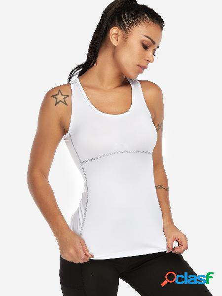 White Plain Scoop Neck Sleeveless Gym Tops