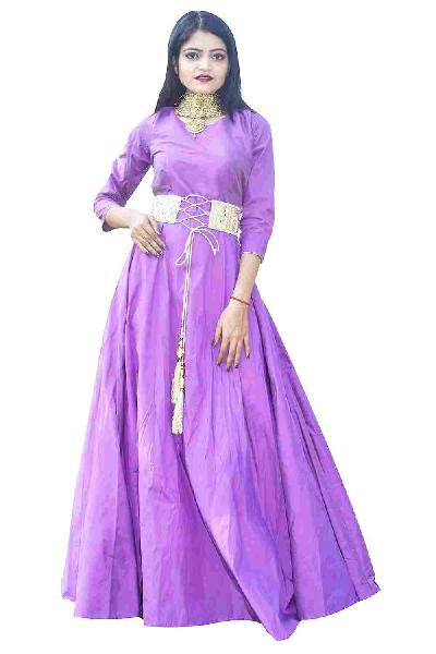 Shop Purple Silk Anarkali with Belt Online