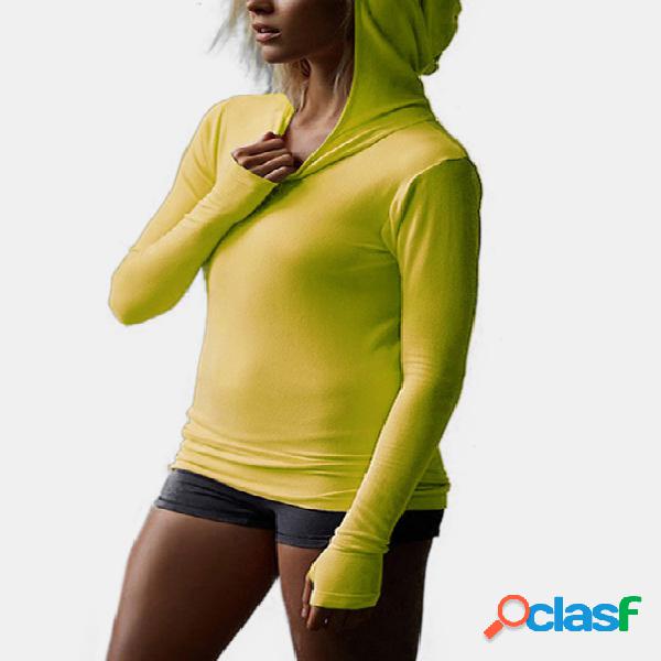Active Quick Drying Elastic Sports Hoodies with Mittens in